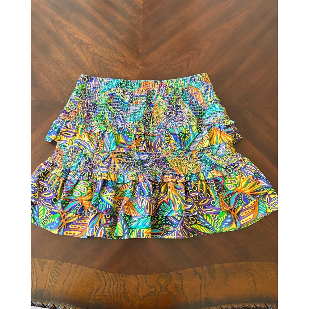 TRULY 4 YOU Skirt Smocked Tiered Ruffle Mini XL Floral Womens Y2K Boho Festival
